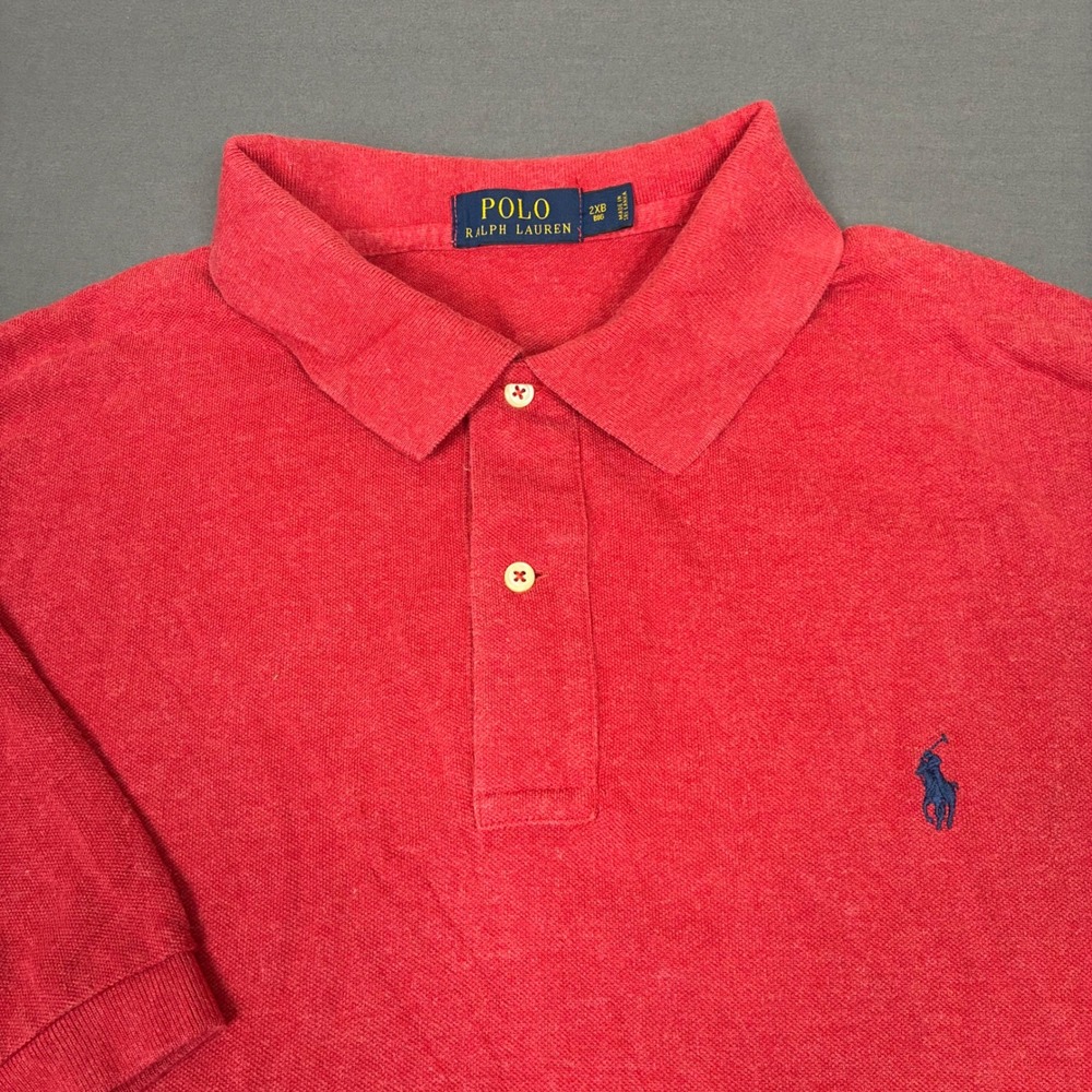 Polo Ralph Lauren Coral Red Short Sleeve Polo Shirt Men's Size 2XB Blue Pony